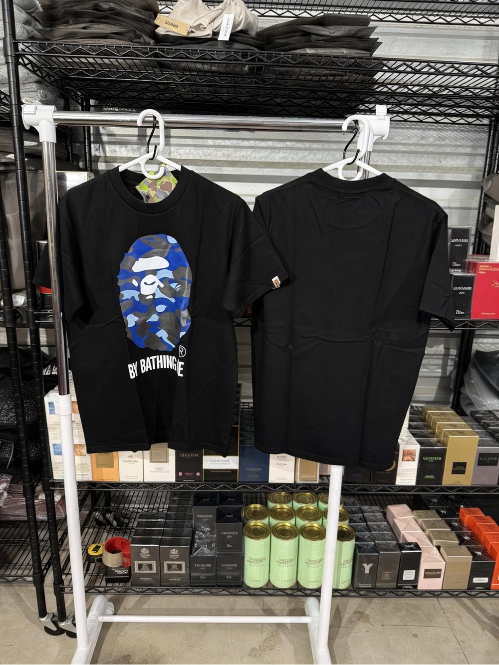 BAPE Black T-Shirt with Blue Camo Ape Head